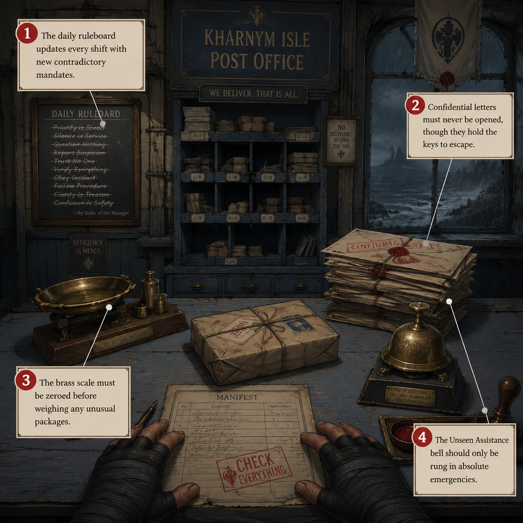 Annotated diagram showing the Wistvale Branch mail counter layout and rules.