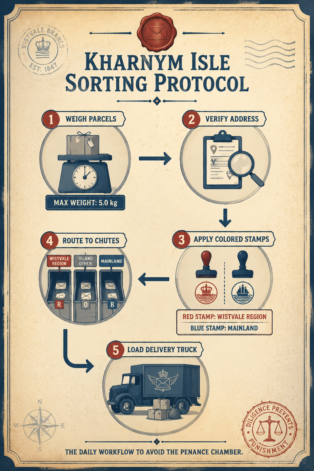 Infographic explaining how to sort mail Letter Lost style with workflow steps.