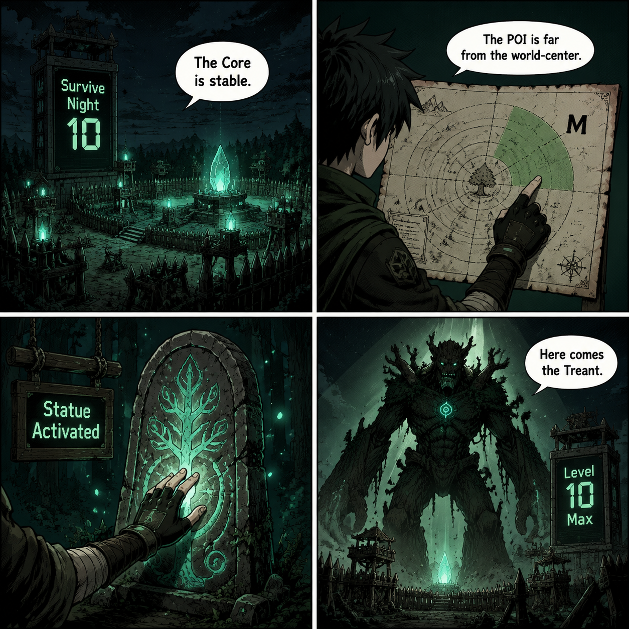 Comic Grid: The sequence to trigger the Forest Treant boss in GEODE