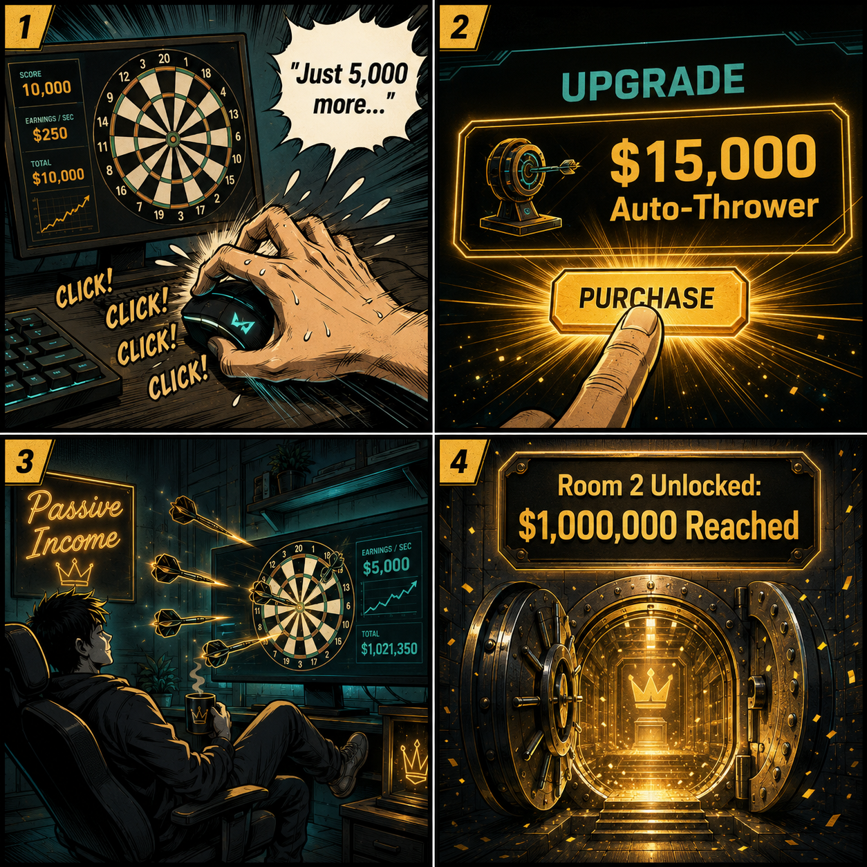 Comic Grid: The transition from manual clicking to idle automation