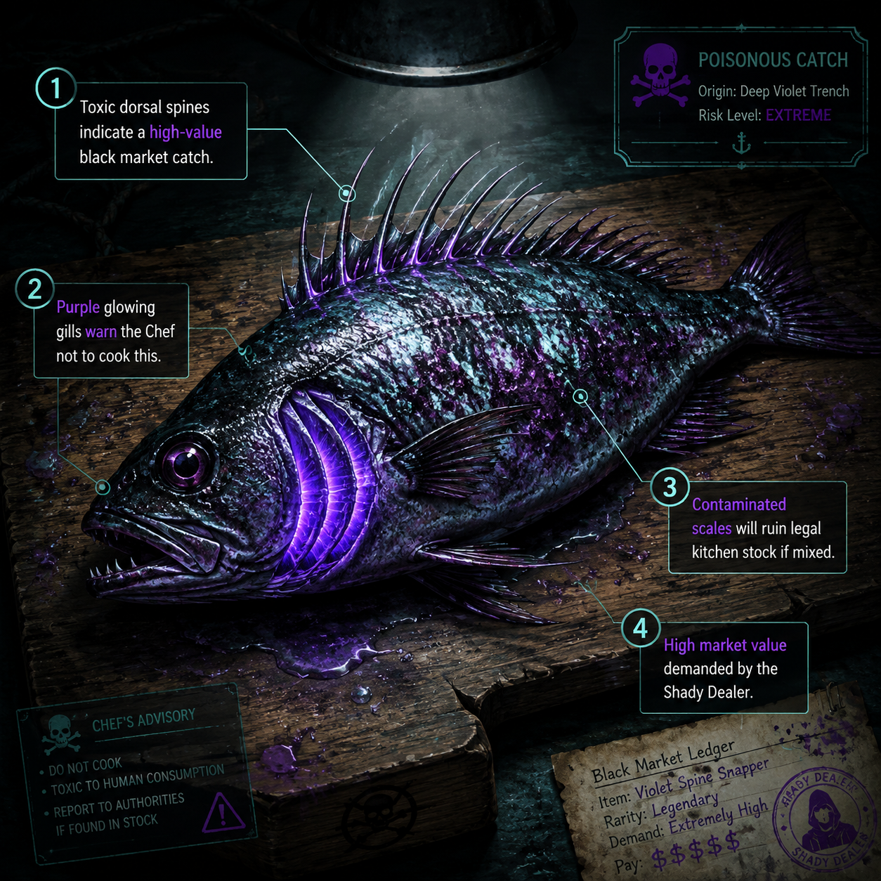 Annotated Diagram: Anatomy of a poisonous fish in Fish House Simulator