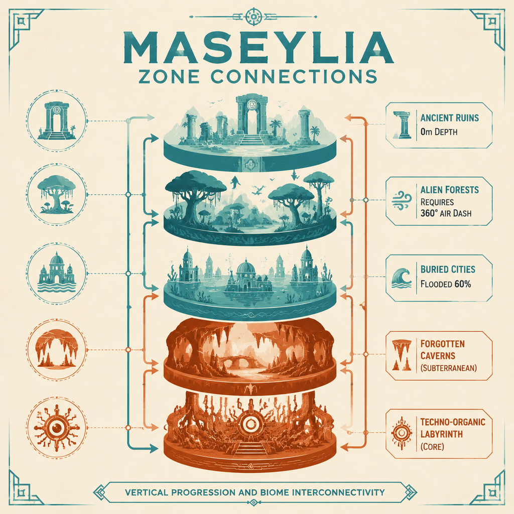 Infographic: Maseylia Zone Connections and biome verticality.