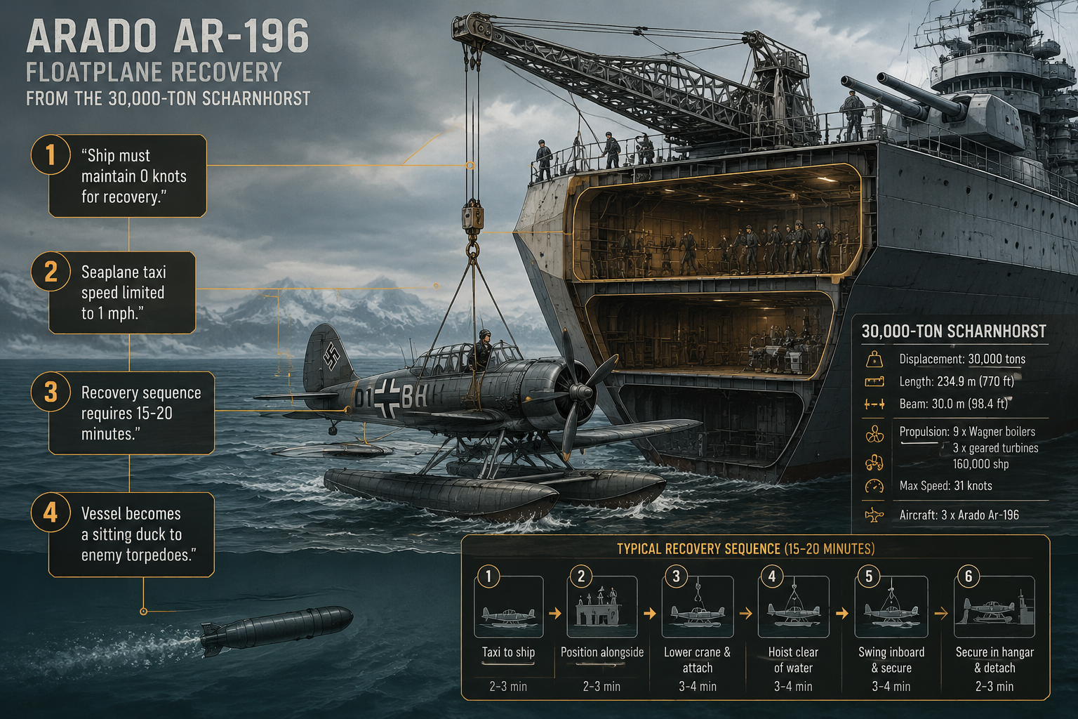 Annotated Diagram: The brutal 15-20 minute recovery process at 0 knots