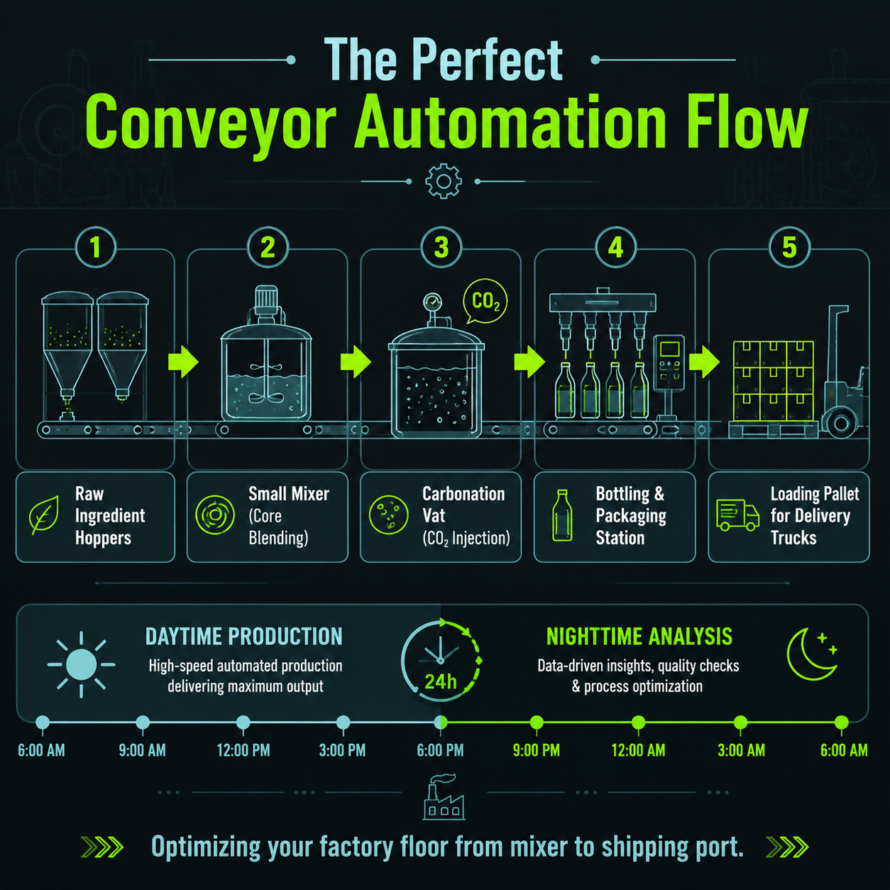 Infographic showing the conveyor belt automation flow