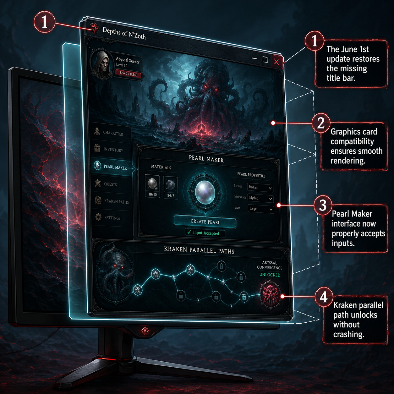 Annotated Diagram: Patch 1.0.0.5 fixes for the window mode bug and Pearl Maker