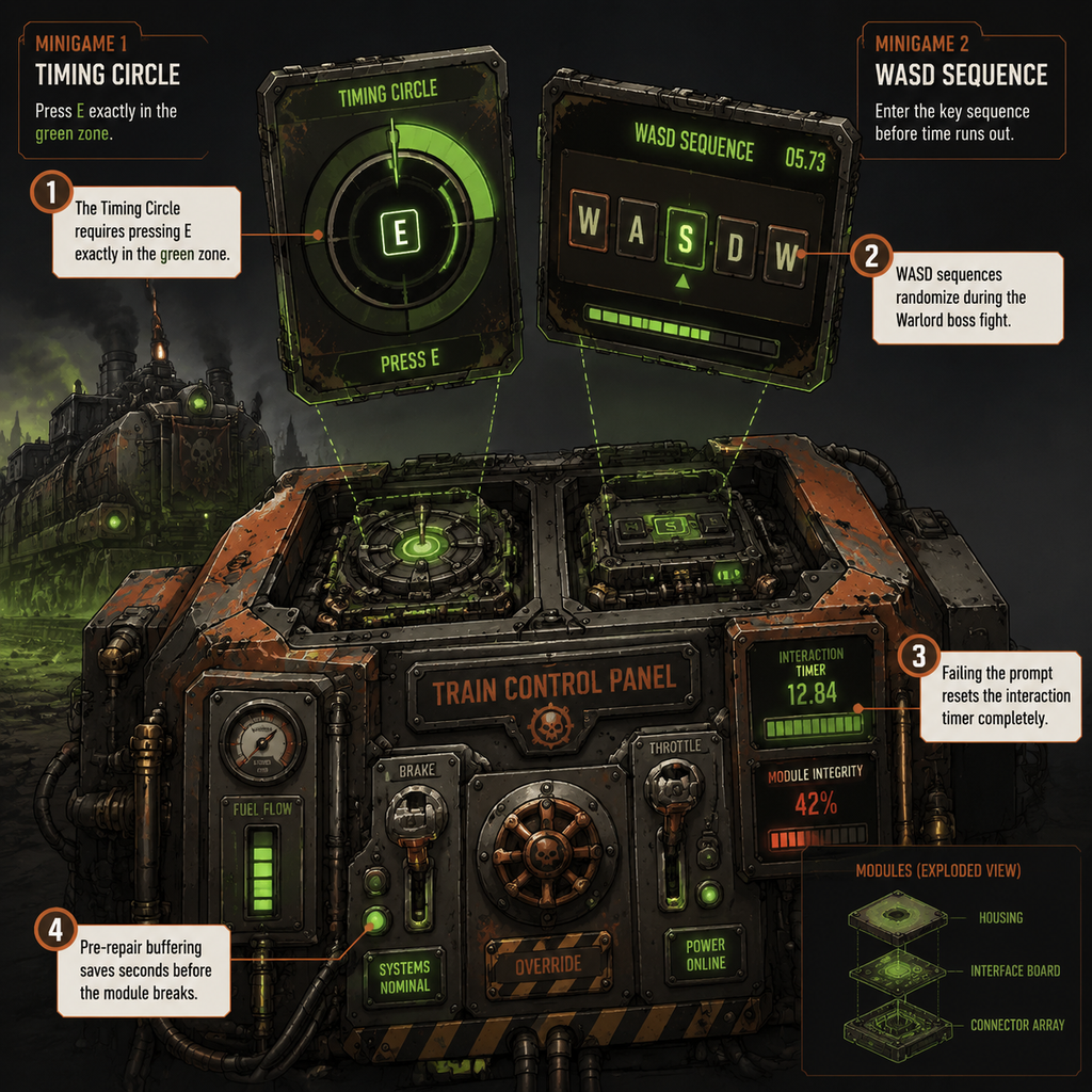 Annotated Diagram: Timing Circle and WASD Prompts mechanics