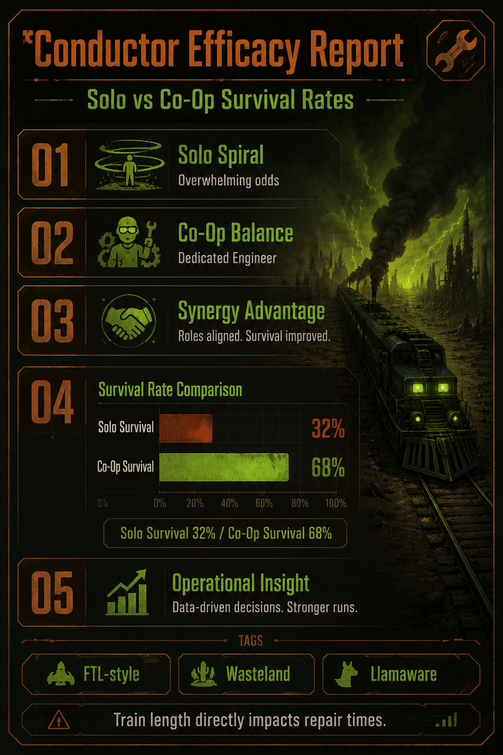 Analysis Report Poster: Solo vs Co-Op Survival Rates in Apocalypse Express
