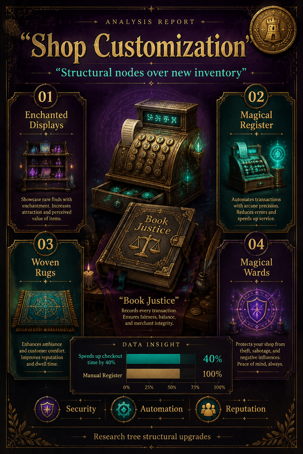 Analysis Report Poster: Shop Customization and Structural Upgrades.
