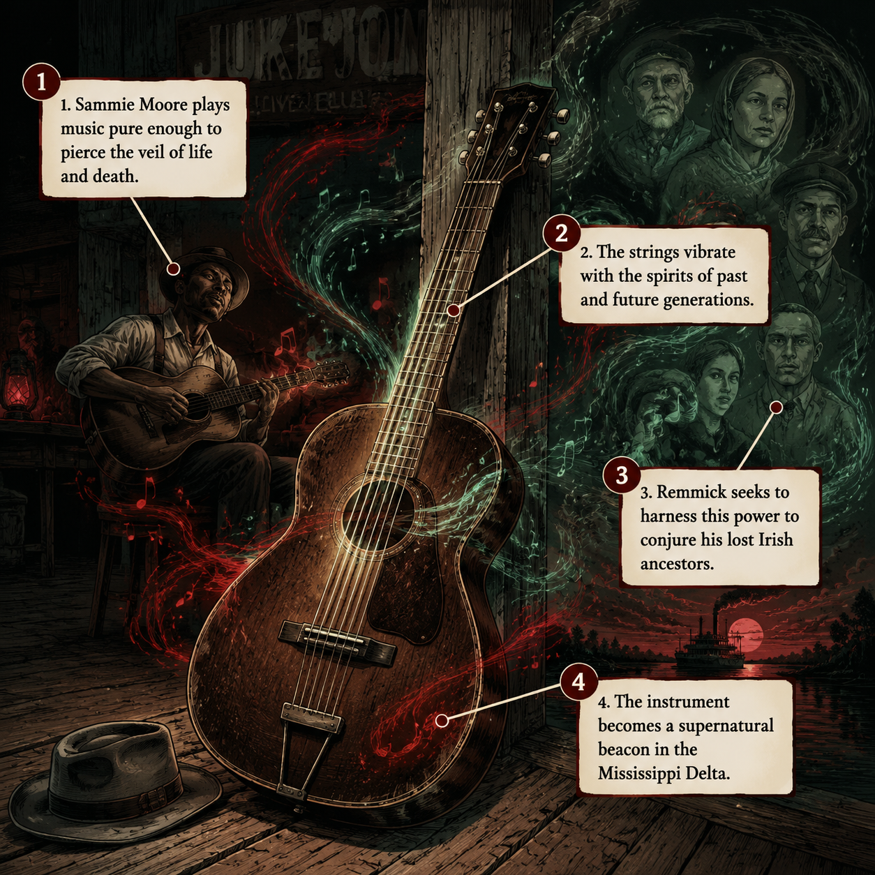 Annotated Diagram: The supernatural acoustic blues guitar.