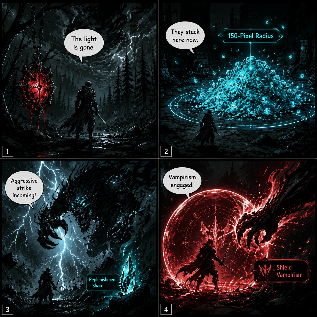 Comic Grid: Surviving a Soul Hunter lunge using Shield Vampirism