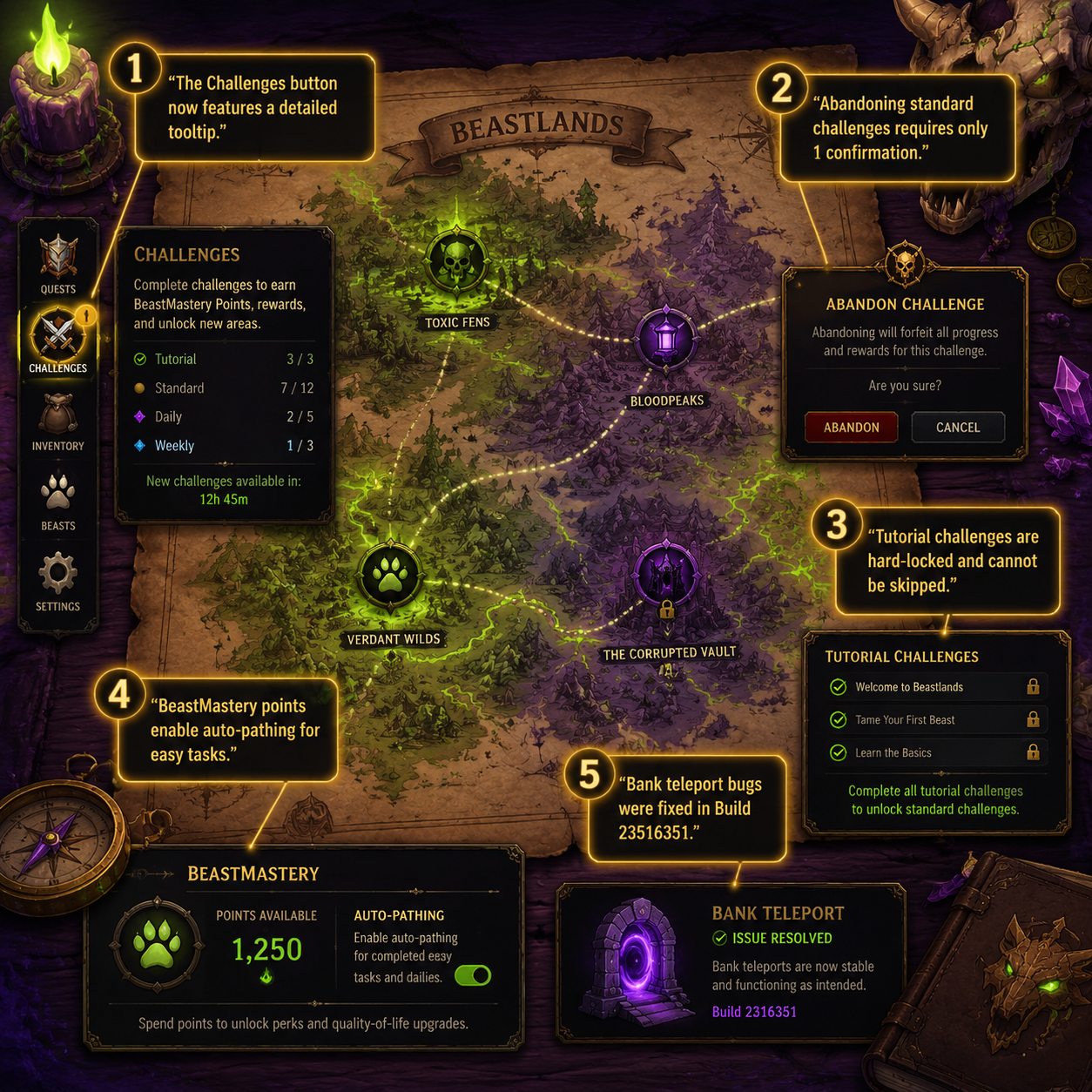 Annotated Diagram: UI elements and tooltip changes for the challenges button.