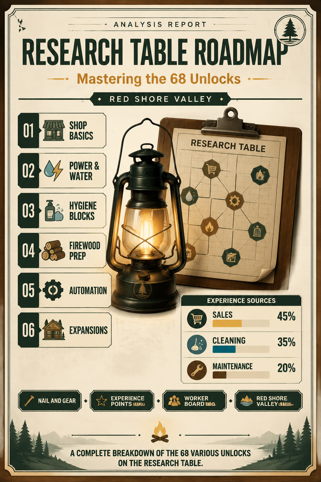 Analysis Report Poster: The unlock progression Campsite Hustle requires