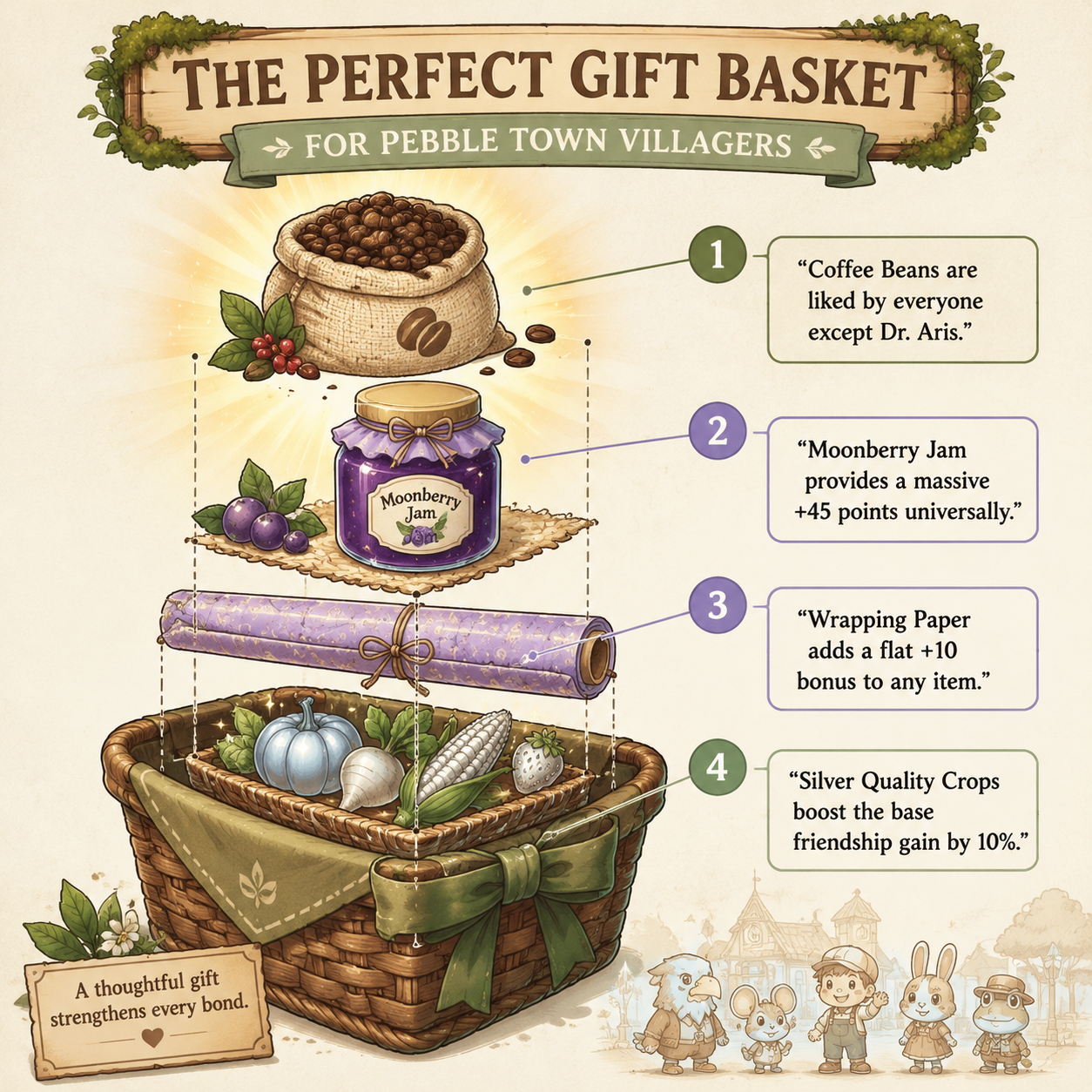 Annotated diagram showing universal gifts in Pawsome Resort