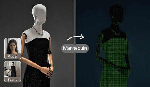 Step-by-step demo of BgRemovit AI Virtual Try-On: upload a model photo and a clothing image to instantly preview the outfit on the model